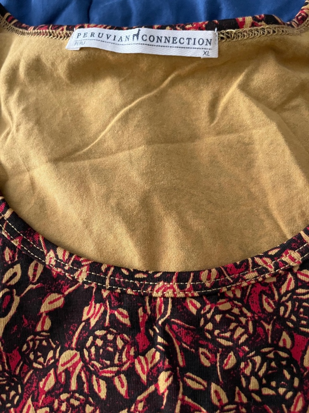Peruvian Connection LS Pima cotton stretch floral top XL